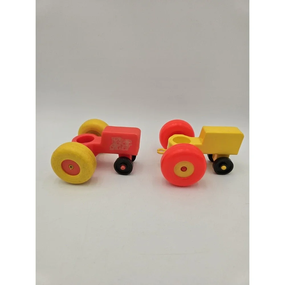 Lot Of 2 Vintage Little People‎ Tractors Red Orange And Yellow